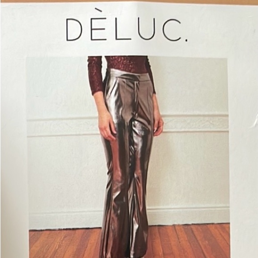 NWT! DÈLUC Pewter Metallic Wide Leg Pants